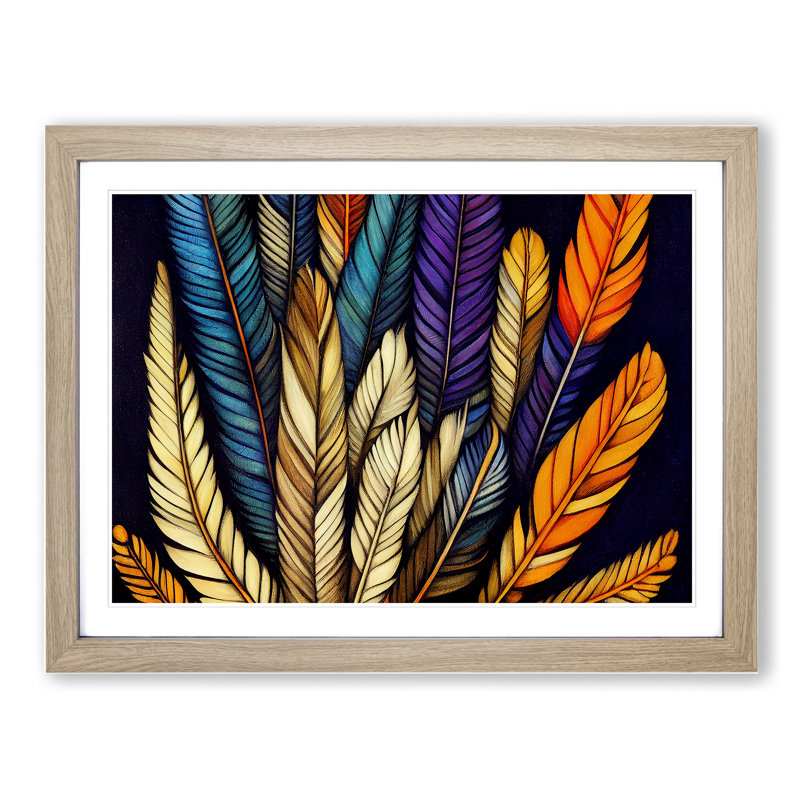 Unreal Bird Feathers - Framed Print, 34cm H x 46cm W x 2cm D, Oak Framed