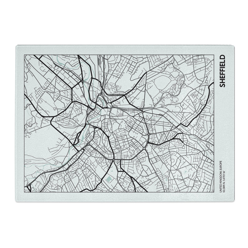 Map Sheffield UK Chopping Board, 28.5cm W x 39cm L