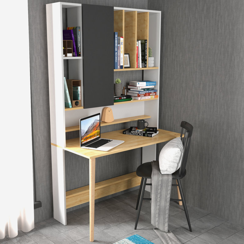 Bureau avec rehausse Bakirkoy, Blanc / chêne saphir