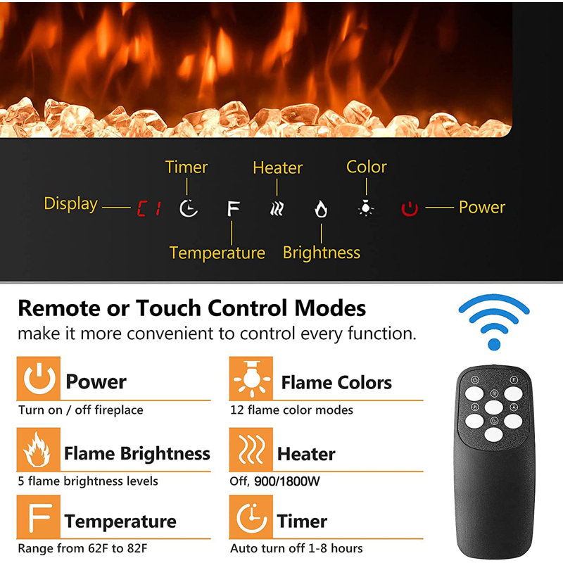 Aakifa Symple Stuff Black Electric Fireplace with 2000 BTU, 43.2cm H x 76.2cm W x 10.5cm D
