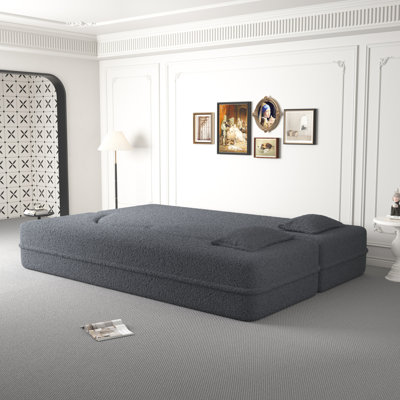 Canapé-lit moderne avec 2 coussins, canapé-lit convertible en tissu rembourré de mousse, matelas pliant double de 15 po pour le salon, lit d'invité, salle de jeux, aucun assemblage requis, brun