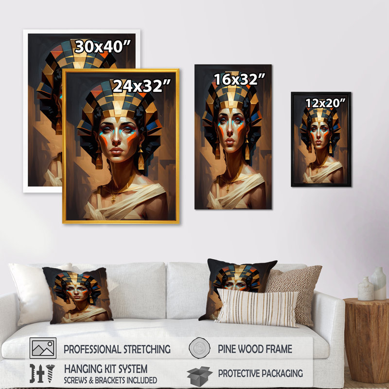 Portrait de la déesse égyptienne II - reproduction sur toile, H 20 po x l 12 po x P 1 po, Impression dorée sur toile encadrée