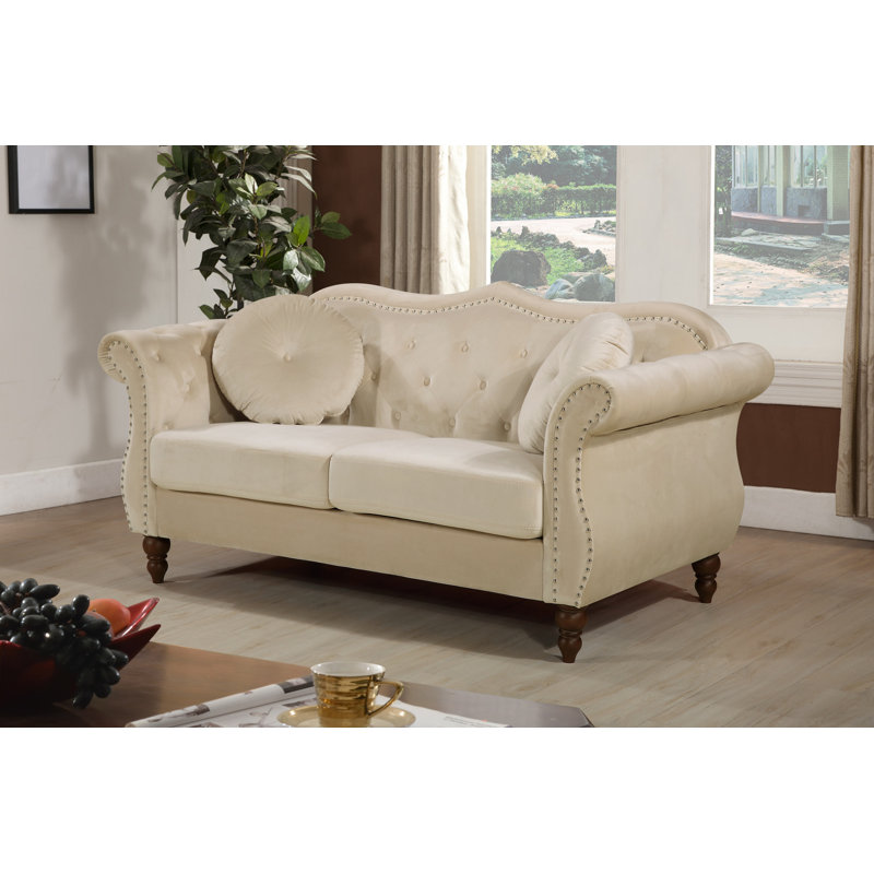 Evianna 65.5'' Velvet Loveseat, Ivory