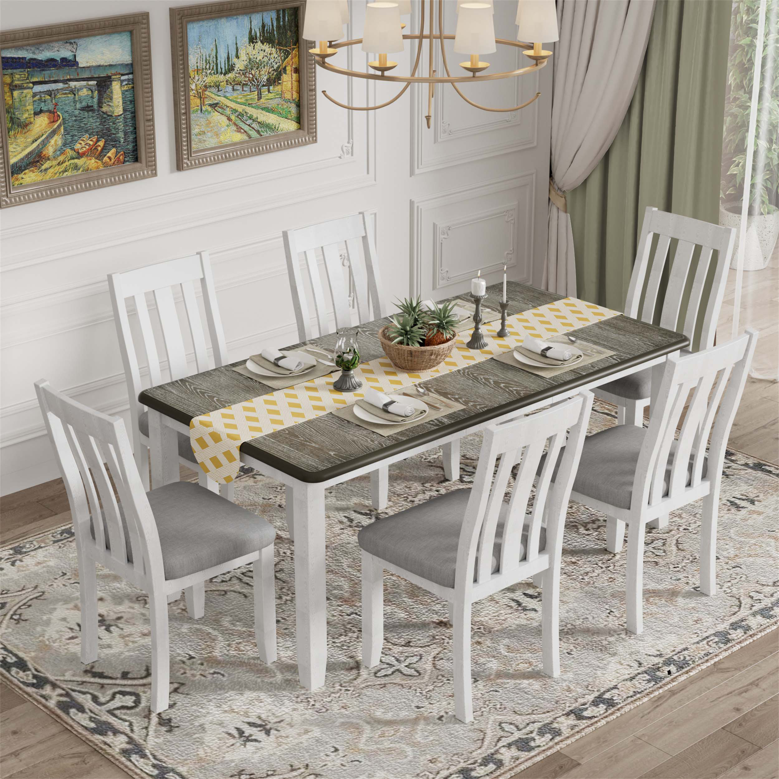 Ivy Bronx 7-Piece Dining Table Set with Extendable Table and 6 ...