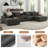 144" U-Shape Corduroy Sectional Sofa with 2 Moveable Ottomans, Console with Bluetooth Speaker, USB & Wireless Charging, Storage and Cup Holders, Grey-365497359