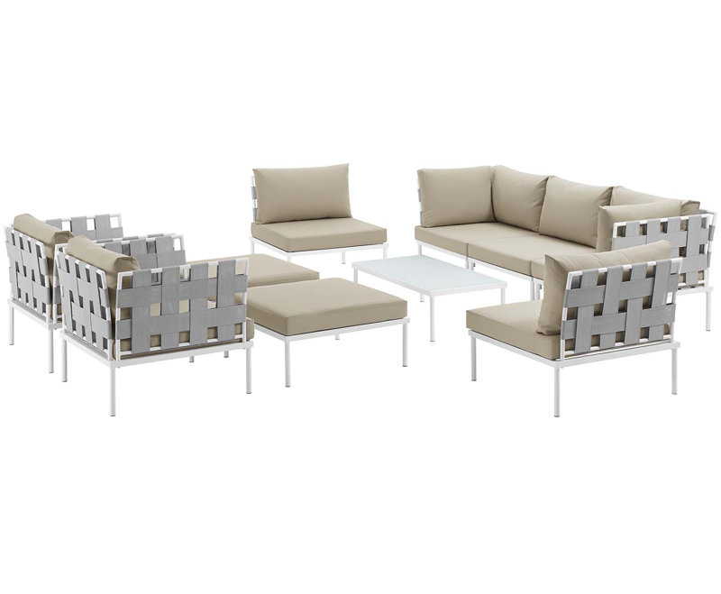Ensemble de canapé modulaire d'extérieur en aluminium 10 pièces Modway Harmony, Beige