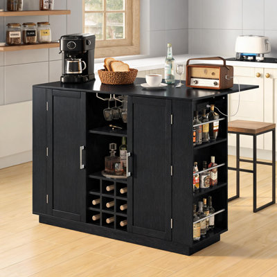 Multifunctional, Luxurious Sideboard With A Foldable Tabletop And Built-In Power Outlet; Double-Door Storage With Wine And Glass Racks; Integrates Dining Room And Bar Functions.