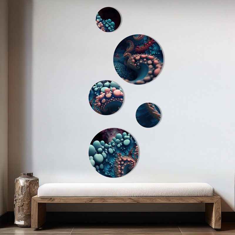 Décoration murale géométrique moderne en métal turquoise et mystère fractal