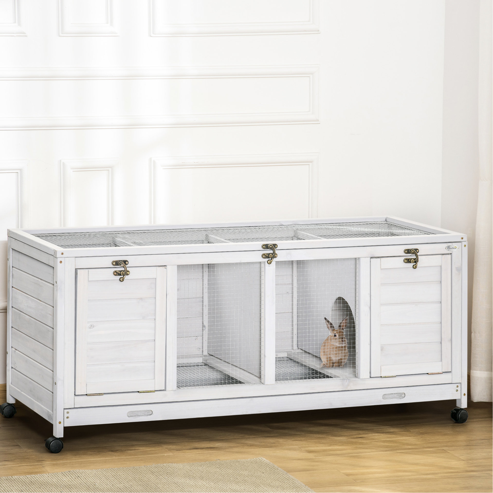 One Allium Way Wooden Rabbit Cage With Accessible Doors And Mobile ...