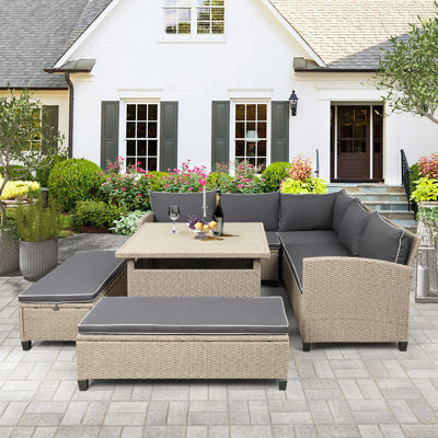 Winnemucca 66.5'' Wide Wicker Patio Sectional with Cushions