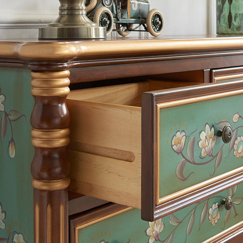 Buffet décoratif vert en bois massif, Vert