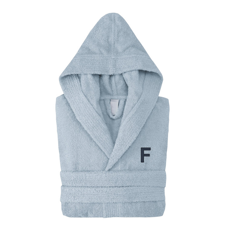 Peignoir monogrammé à capuche en coton turc, Bleu, F