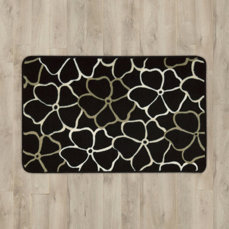 Tapis de style floral noir/blanc touffeté Cabello