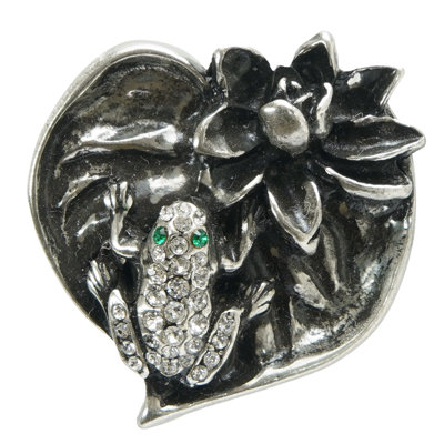 Lily Pads; lily pad & frog large knob decorated with swarovski crystals in finish Chalice