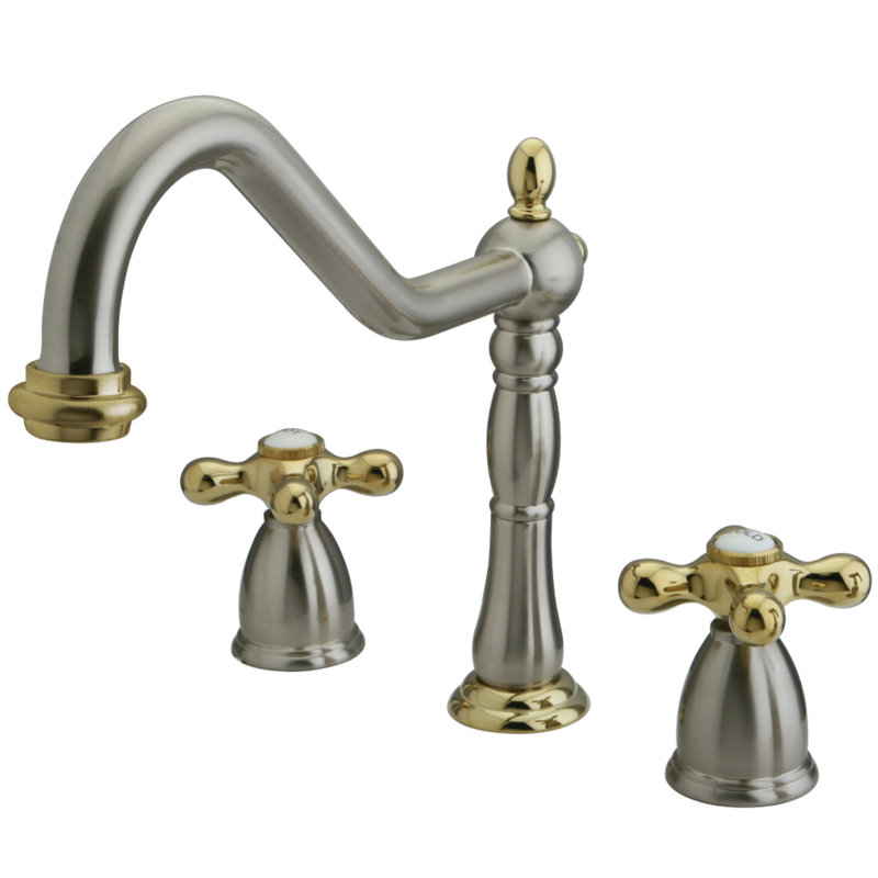 Kingston Brass Heritage Double-Handle Widespread Kitchen Faucet, Polished Nickel, Without Spray