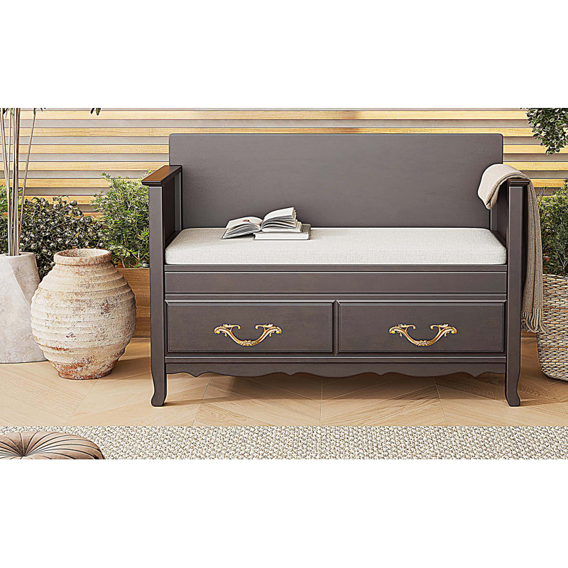 Banc de rangement avec dossier et coussin amovible, Espresso