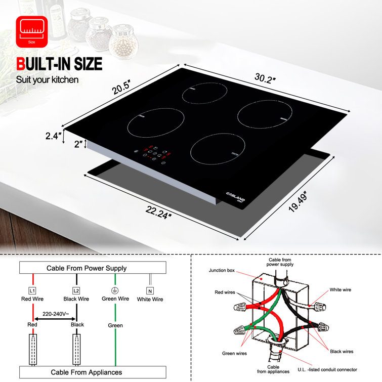 Induction Cooktop 30 inch, Weceleh Electric Stove Top 4 Burner 7000W, Built-In Induction Stove Top 220-240V, Electric Cooktop with 9 Power Levels No