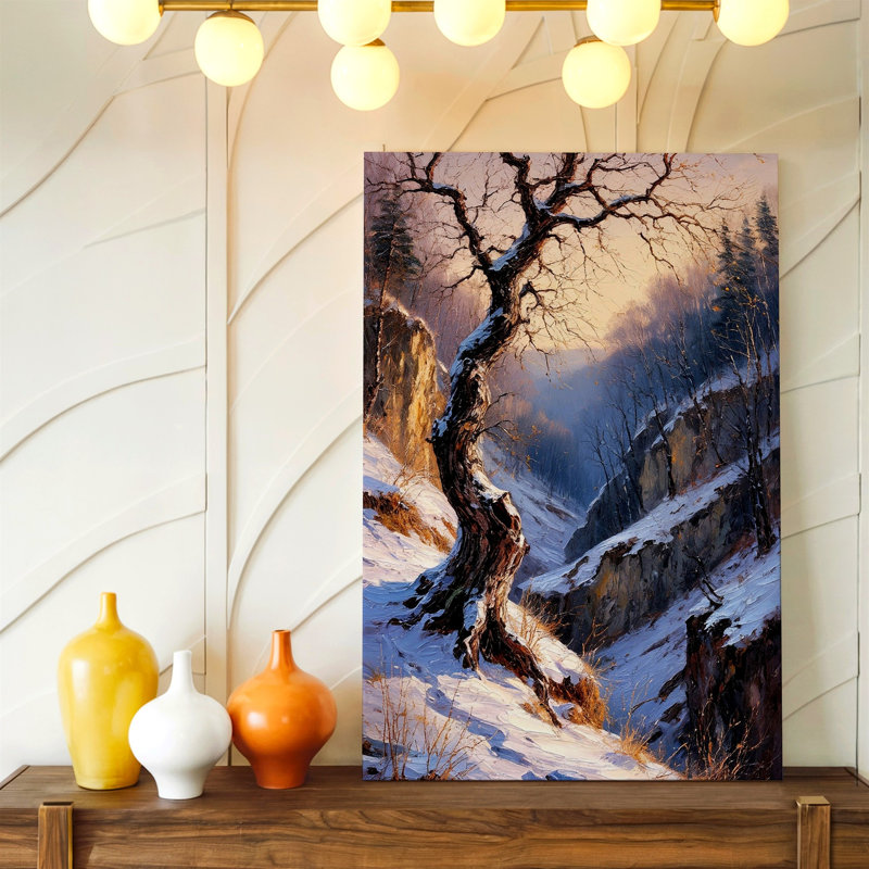 «Winter Landscape Snowy Canyon Bare Tree Rustic Nature», reproduction d'art sur toile, paysage rustique, décoration pour chambre à coucher, salon, bureau, galerie, décoration murale