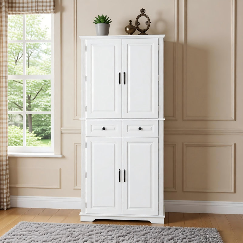 Armoire de cuisine de 71 po de hauteur avec 3 organisateurs coulissants, armoire de rangement Farmhouse, White