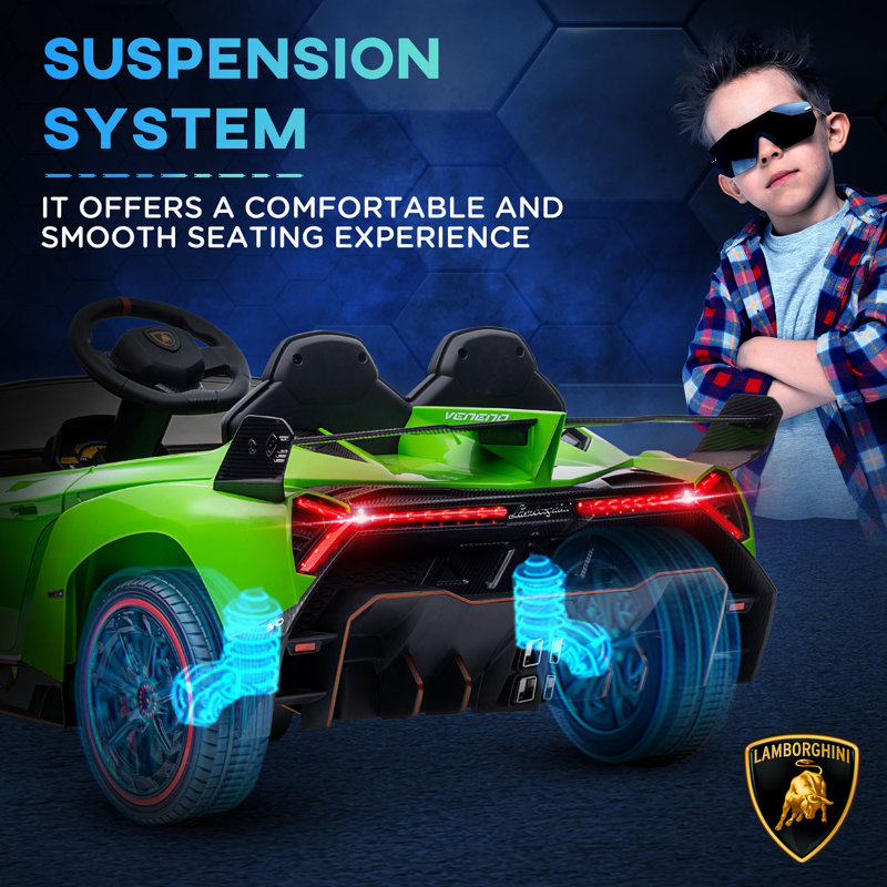 Green 12V Lamborghini Veneno Kids Ride-On Car with Remote Control