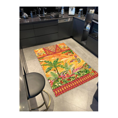Geometric Beach Orange Patterned Washable Rug