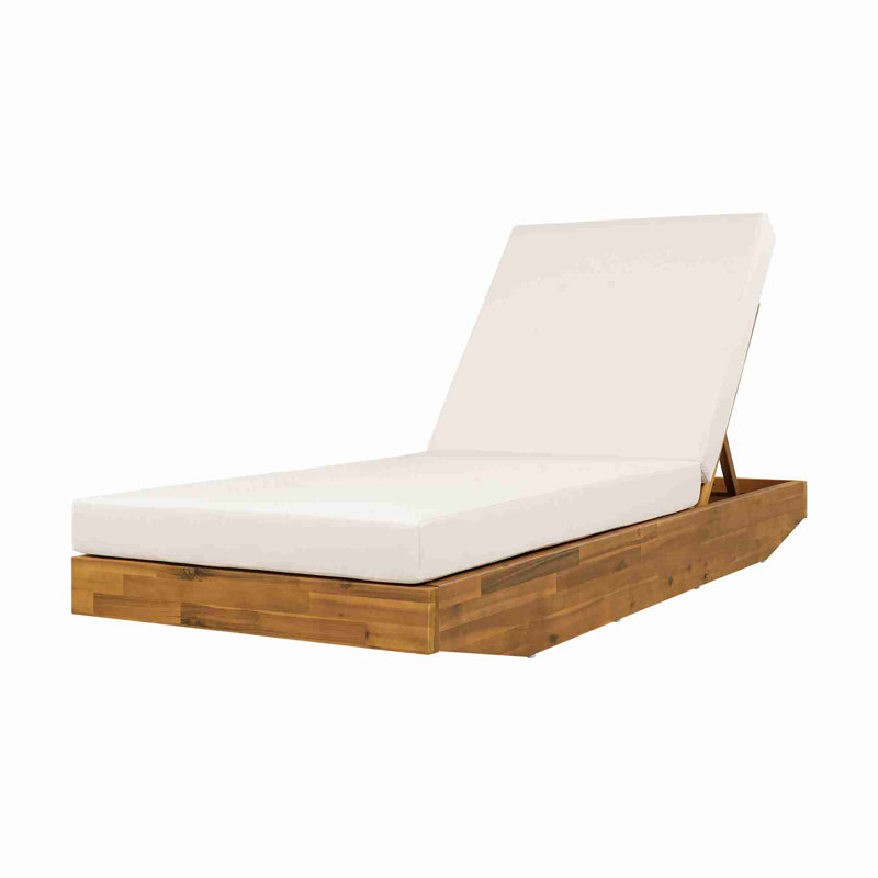 Chaise longue d'extérieur en bois d'acacia massif, Crème
