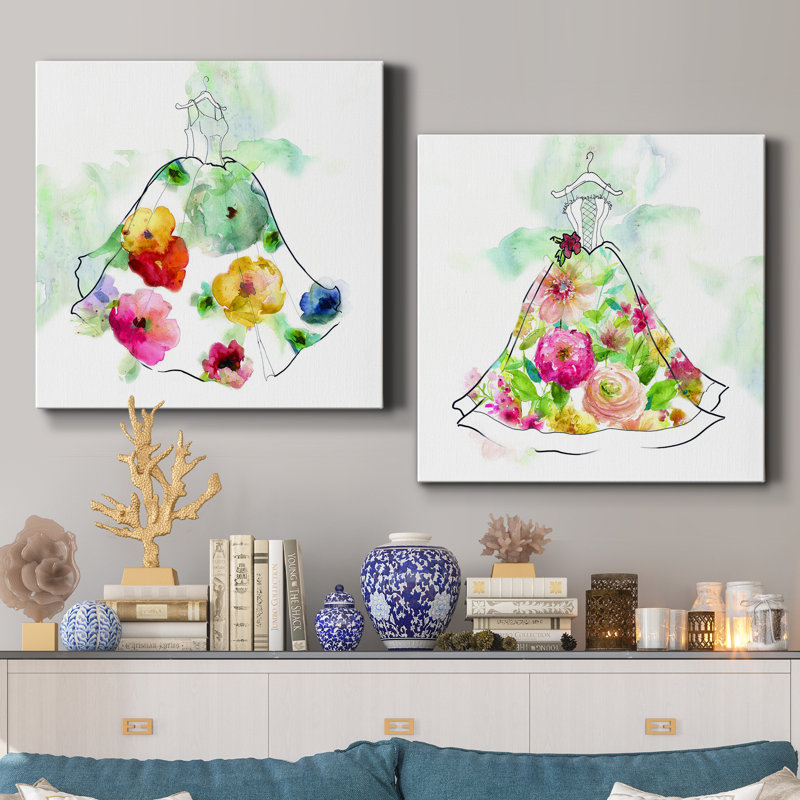 «Fashionable Florals I», ensemble de 2 peintures, H 10 po x l 20 po x P 1 po, Toile tendue