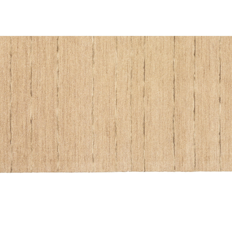 Tapis rayé beige en laine fabriqué à la main Halo, Rectangle 5 pi 3 po x 7 pi 3 po