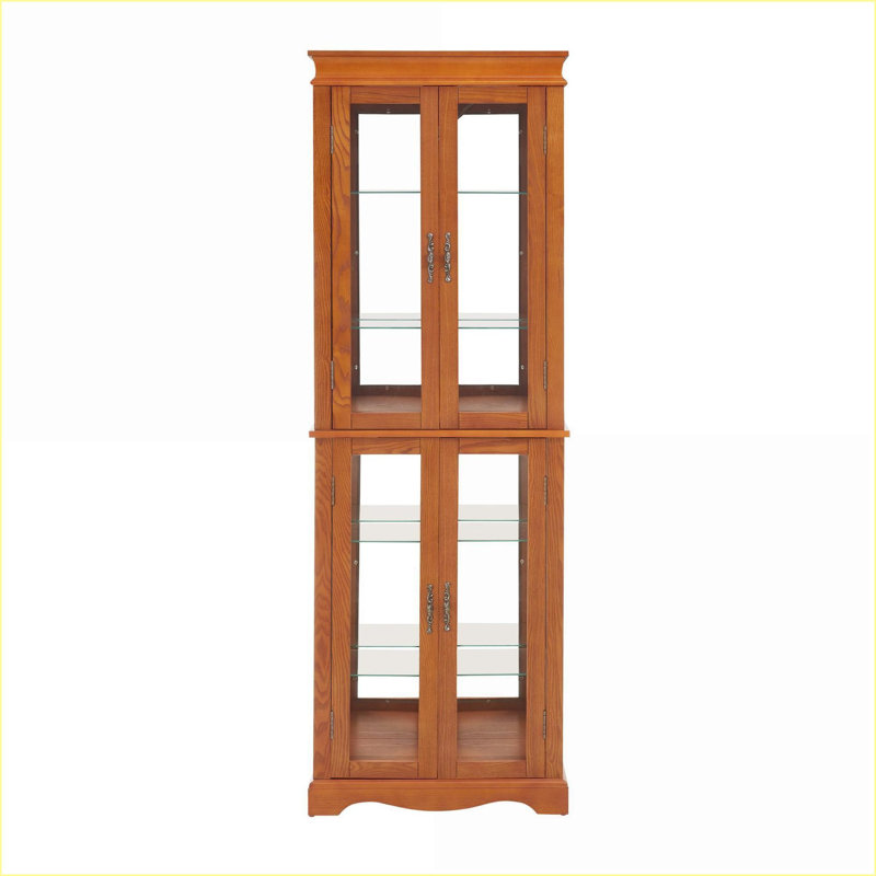 Armoires | Vitrine lumineuse en verre avec tablettes réglables Lumières DEL | Panneau de fibres à densité moyenne brun noyer + verre | Traditionnel | Salon