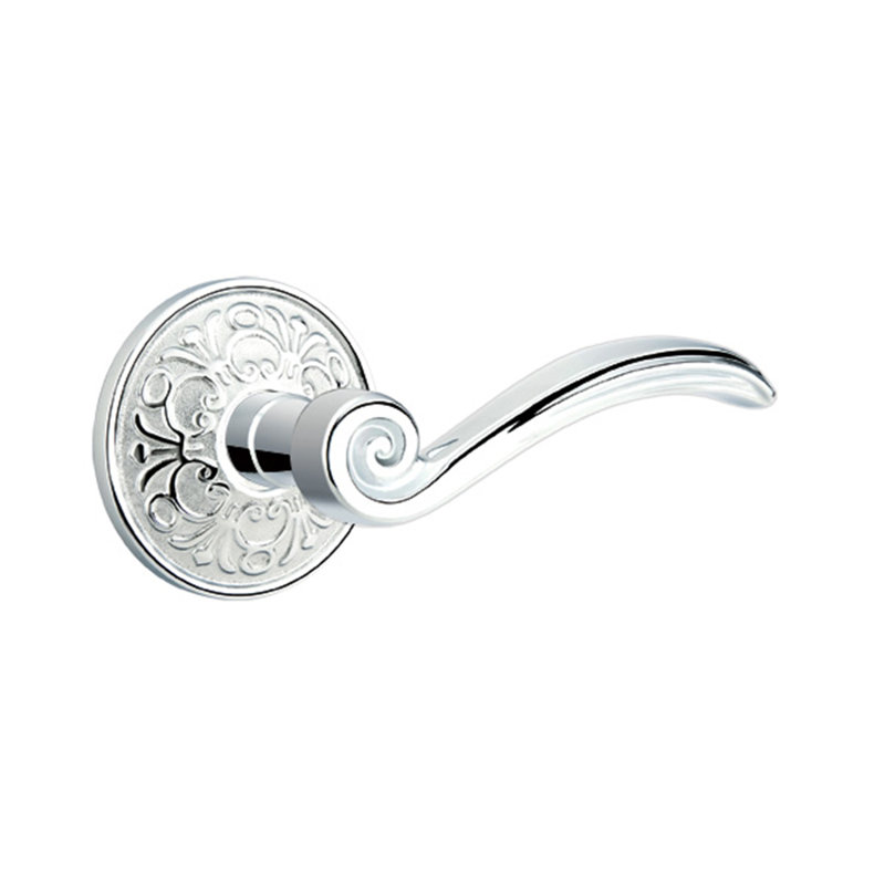 Elan Wave/Drop Passage (Hall & Closet) Door Lever with Round Rosette, Bright Brass, Right