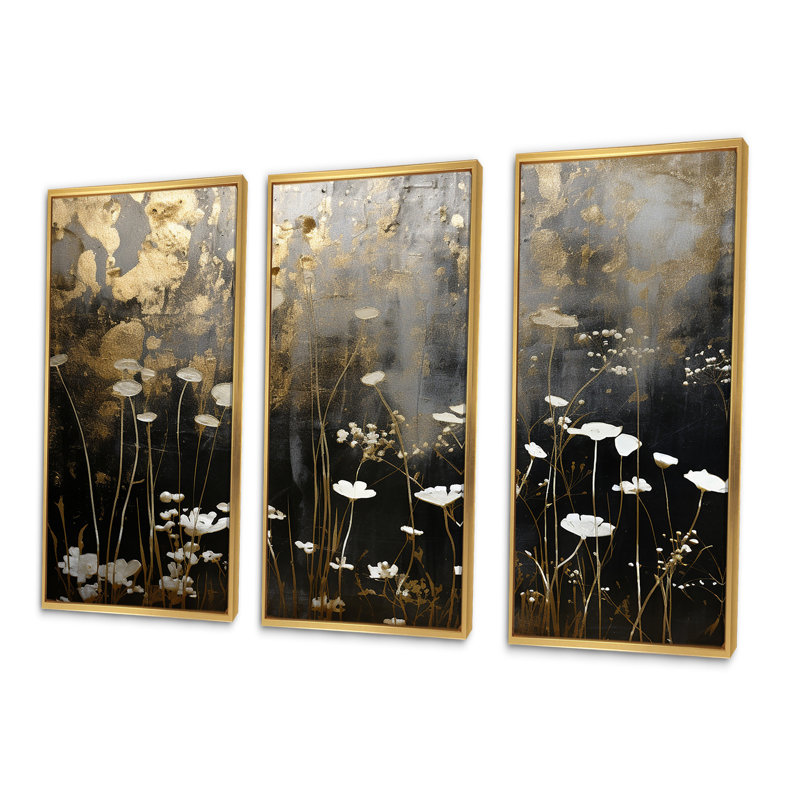 «Gilded Garden Blooming Meadows III», ensemble de reproductions d'art mural, Cadre flottant doré, H 40 po x l 60 po x P 1 po