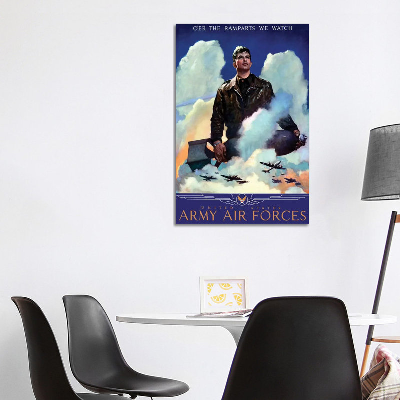 WWII Poster Of An American Air Force Pilot Staring Into The Clouds by Stocktrek Images - Wrapped Canvas Print