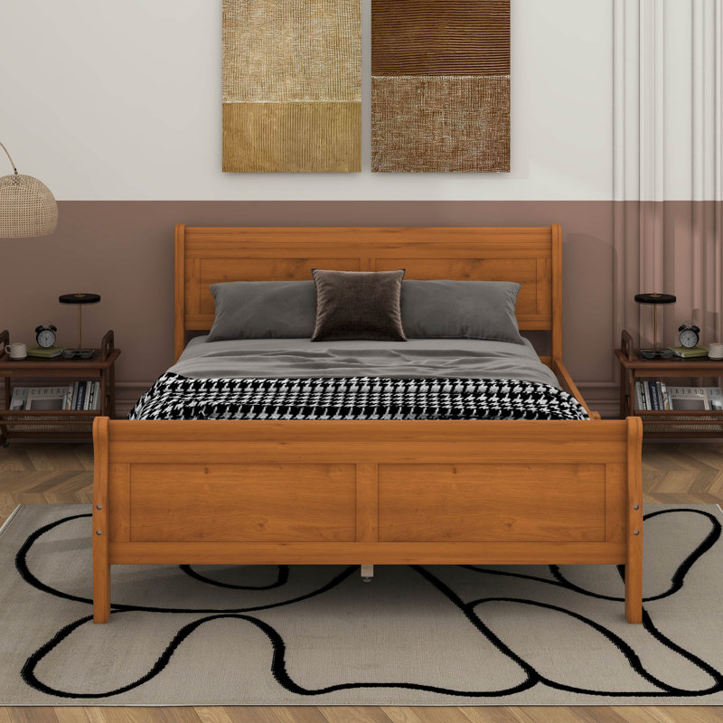 Lit plateforme en bois avec tête de lit, Grand lit, Chêne