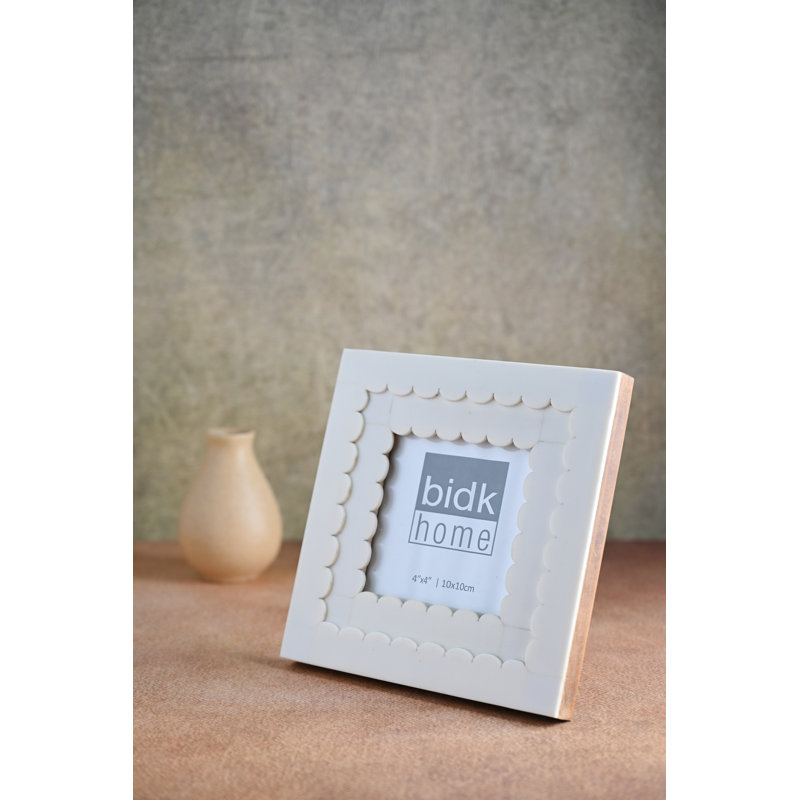White Resin Picture Frame With Flower Design, 4" W x 4" H
