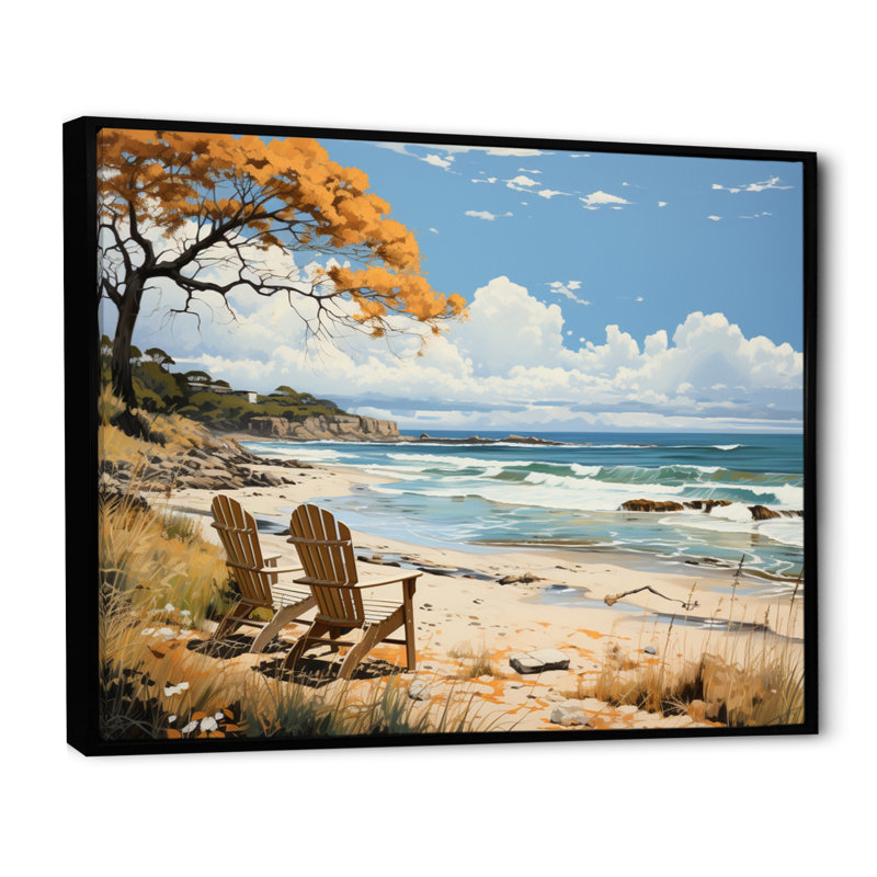 «Coastalbeach Beach Bliss Pastoral», reproduction d'art sur toile, H 34 po x l 44 po x P 1,5 po, Cadre flottant noir