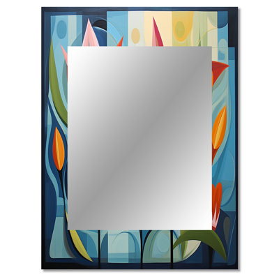 Green Mid Century Mod Nature II - Midcentury Modern Decorative Wall Mirror, Green Mirror, Printed Metal Art