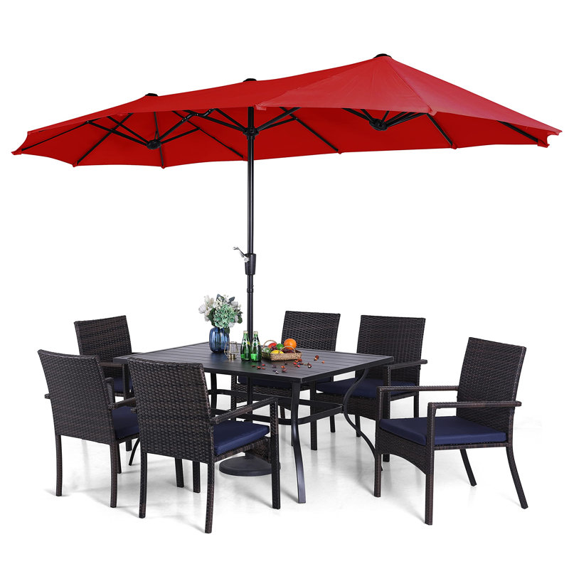 6 - Person Patio Dining Set with Rectangular Table , Cushions Included, Red