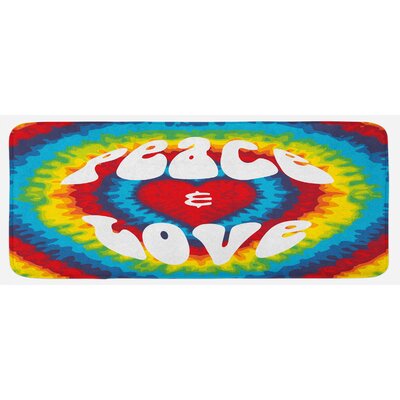 Peace And Love Groovy Sixties Tie Dye Effect Heart Shaped Abstract Rainbow Print Multicolor Kitchen Mat -  East Urban Home, D4B6F3E262894AD1B32C13898159516B