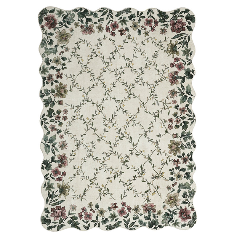 Area Rugs for Living Room  Bedroom, Boho Vintage Floral Area Rug - Irregular Edge, Low Pile, Washable, Non-Slip Throw Carpet - Indoor Entryway Decor