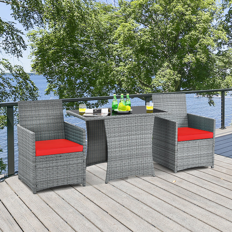 Riascos 2 - Person Patio Conversation Set with Cushions, Gray Frame/Red Cushion