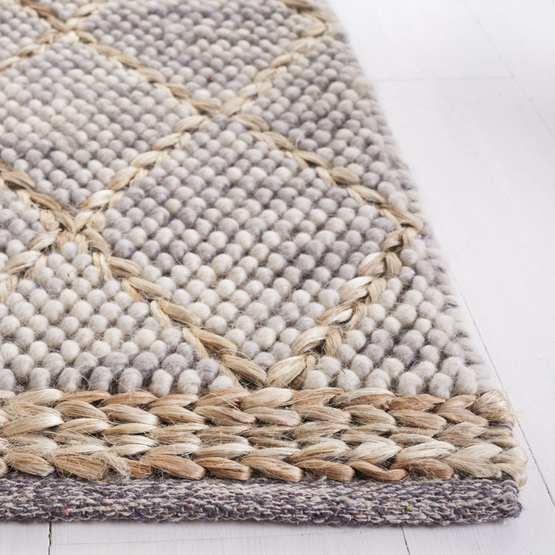 Natura Hand Woven Wool/Cotton Geometric Rug in Light Gray/Natural, Rectangle 3' x 5'