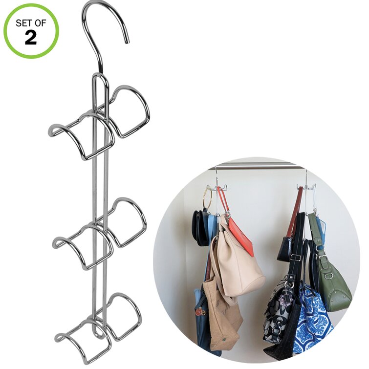 Evelots Purse Handbag Closet Organizer-Hanging-Chrome Finish-12 Hook Total-Set/2