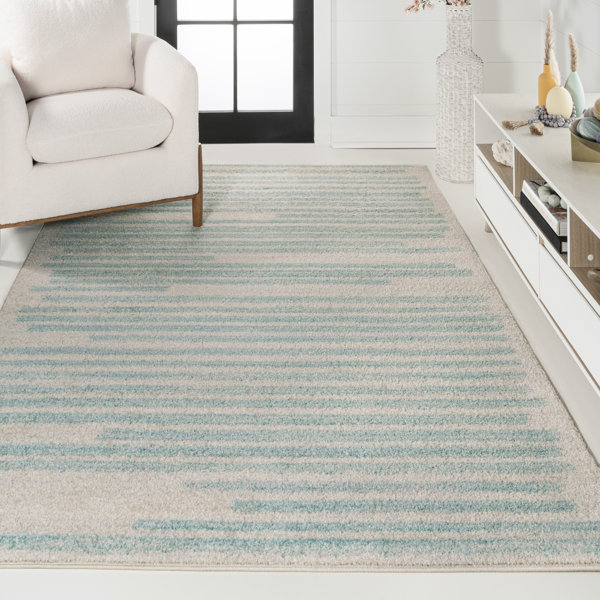 Union Rustic Kaylonie Modern Berber Stripe Cream/Turquoise Rug ...