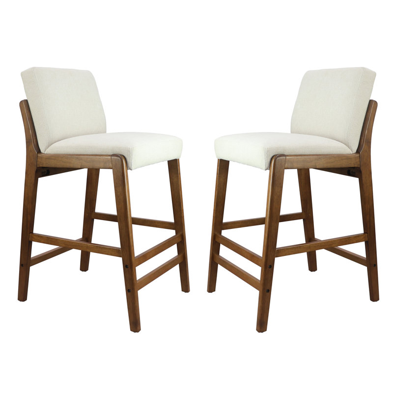Tabouret de bar rembourré Ryden, Siège beige / structure en noyer, 2