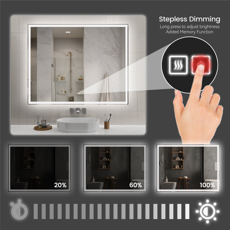 Miroir de salle de bain 60 po x 48 po à DEL avec miroir Hiden