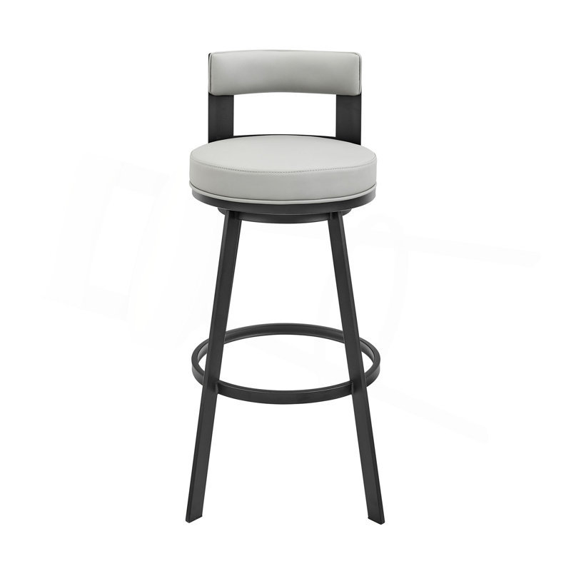 Tabouret tournant 30 "en métal avec similicuir, Siège gris / cadre noir