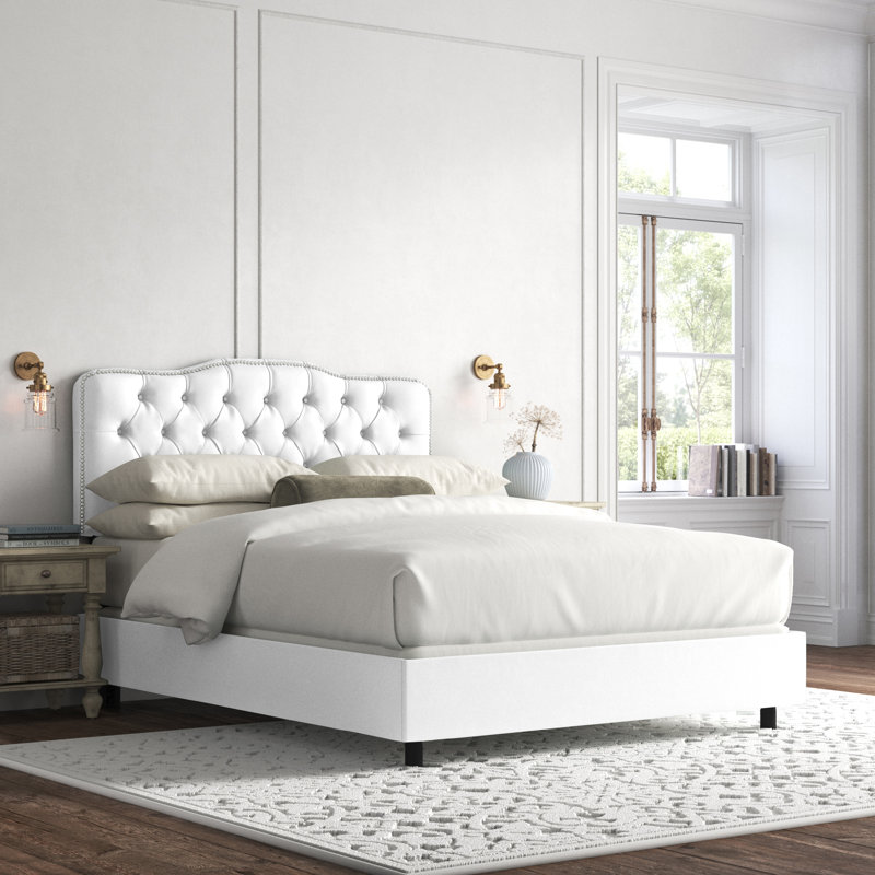 McCrory Upholstered Standard Bed, King, Classic White Velvet