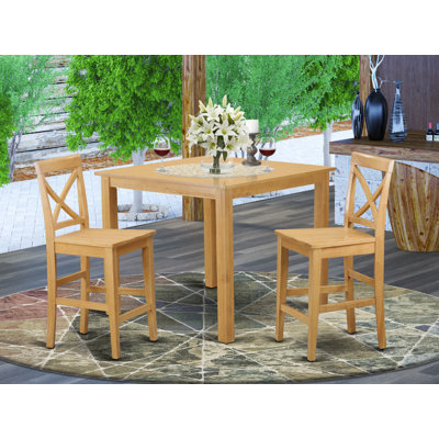 Counter Height Dining Table Set Contains a Square Kitchen Table and Dining Room Chairs, 42x42 Inch, Oak