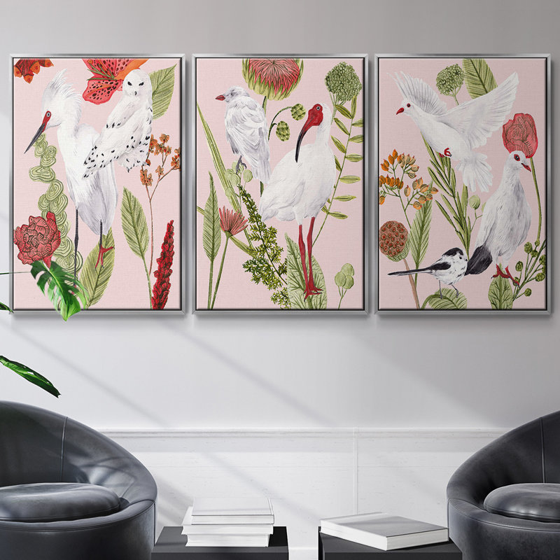 Oiseaux en mouvement III 3 pièces, Argent, H 36 po x l 72 po