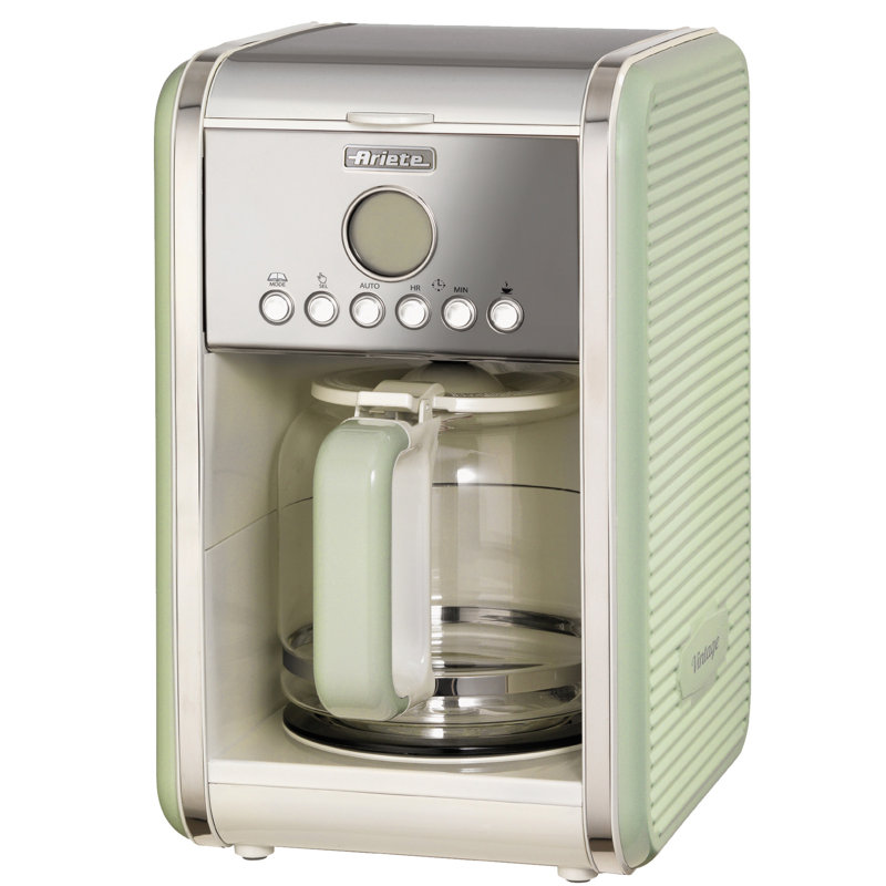 Ariete Vintage 1.7L Stainless Steel Dome Kettle with 2 Slice Toaster and 12 Cup Coffee Machine Set, Green